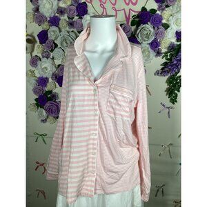 Victoria’s Secret Pink White Striped Button Down Pajama Top M Womens Sleepwear